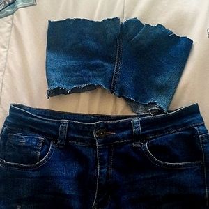 Mini skirt with a denim crop top